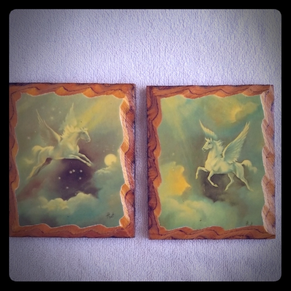 Set of Vintage Flying Horse Foil Decoupage Picture